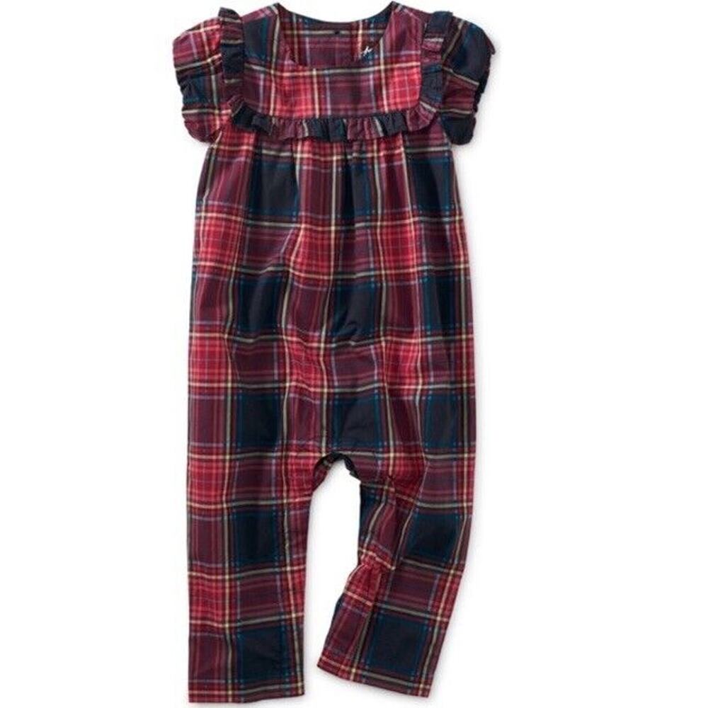 Tea Collection Baby Girls 6-9 Month Red Matsuri Plaid Holiday Ruffle Romper